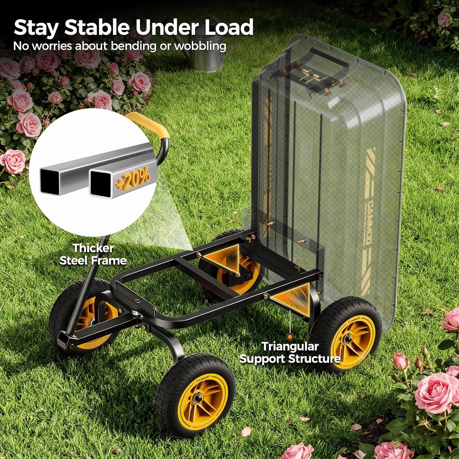 10-in NO-FLAT TIRES 600lb Heavy-Duty Garden Dump Cart 4 Cu.Ft. Utility Wagon with Quick-Release Dumping & Prime - Image 5