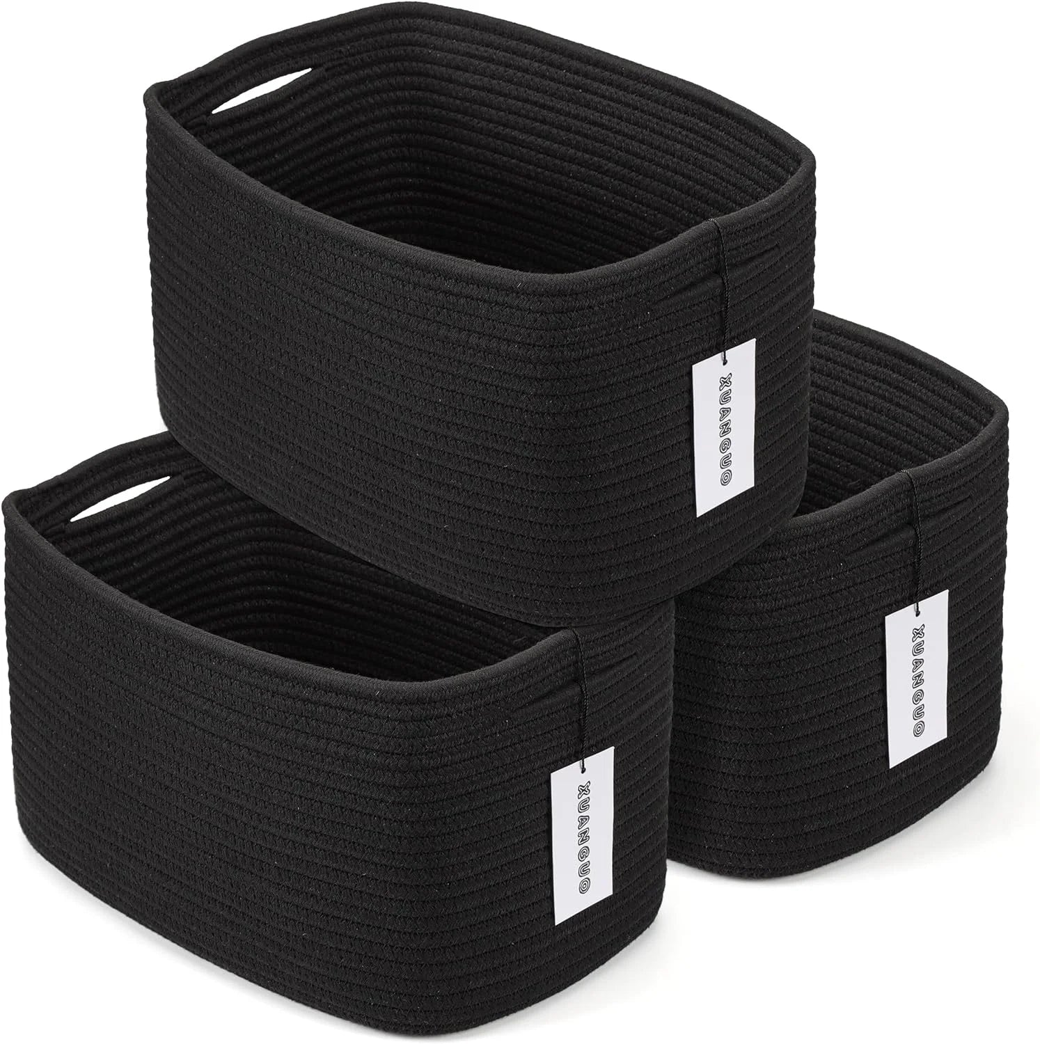 New Arrivals Cotton Rope Storage Baskets 15x10x9.3 3 Pack White, Decorative rectangular storage baskets for shelves - Image 6