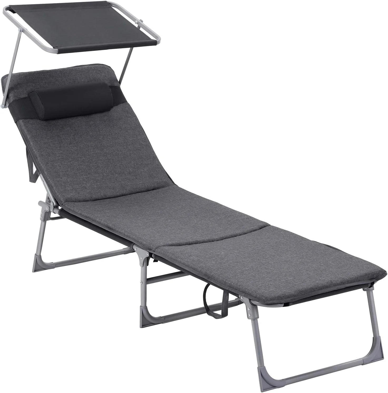 New Arrivals Sun Lounger, Folding Patio Chaise Lounge Chair with Canopy, 76 x 20.9 x 11.4 Inches, Holds 330 lb - Image 3
