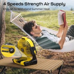 Alternative view of Battery Operated Fan for Dewalt 20V Max battery, Portable Fan with AC Adapter & LED Lights, 4 Speeds & Hook