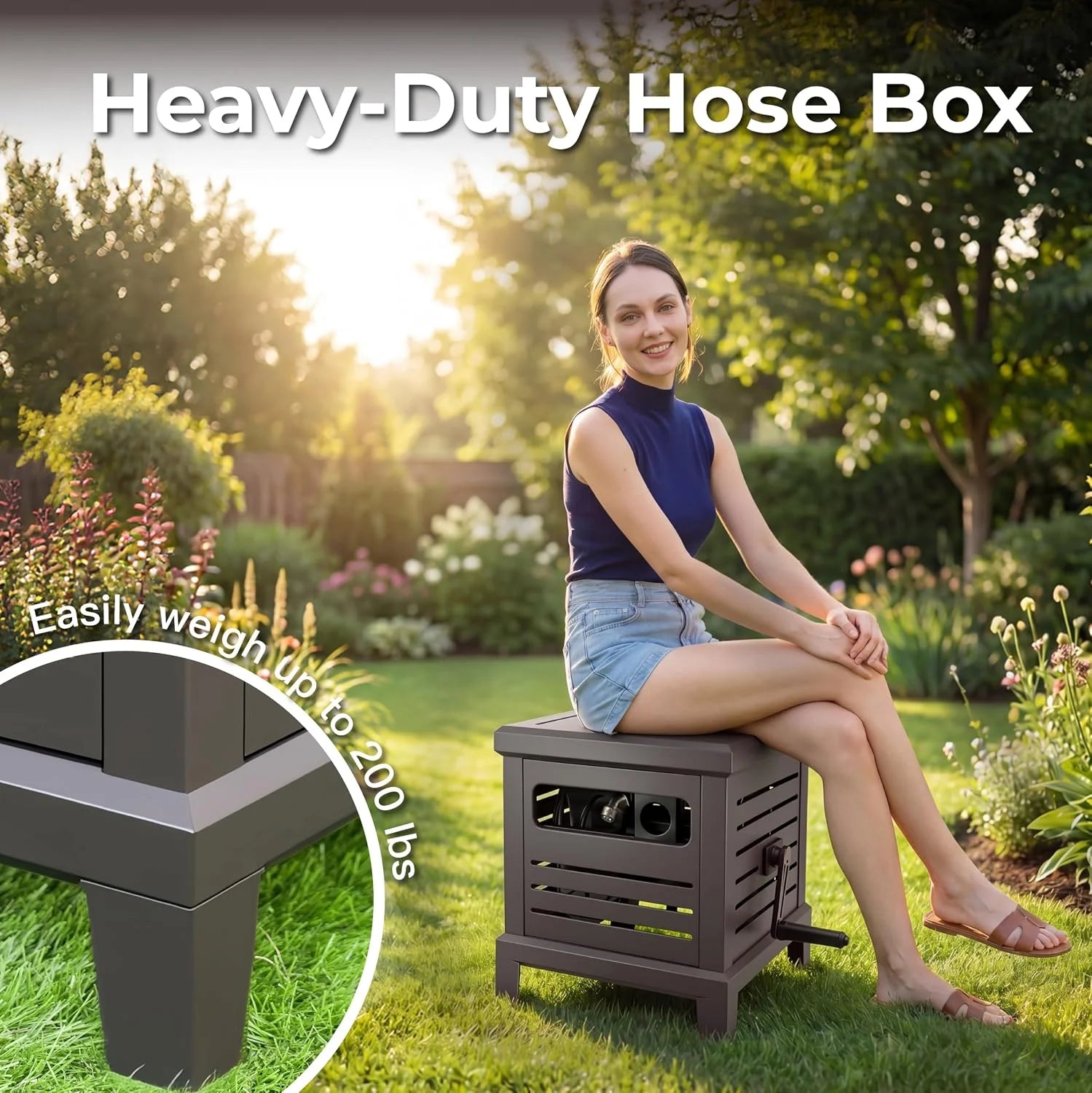 New Arrivals Hose Reel, Heavy Duty Metal Deck Box Hideaway Holds 125 ft x 5/8 Hose - Image 6