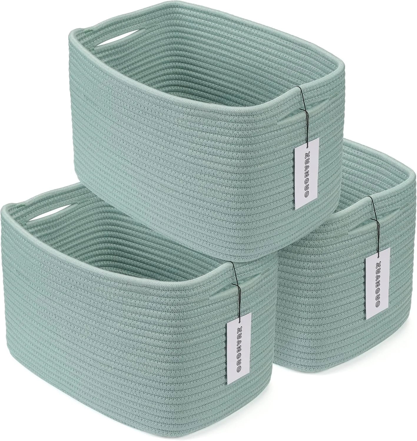 New Arrivals Cotton Rope Storage Baskets 15x10x9.3 3 Pack White, Decorative rectangular storage baskets for shelves - Image 8