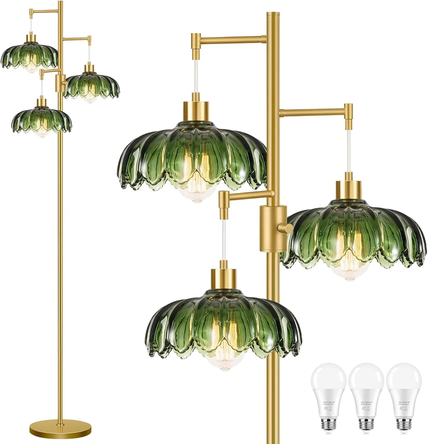 ZECOXOL Vintage Floor Lamp for Living Room Bedroom-3 Light Glass Floor Lamp with Three Led Bulb bifanuoyard - Image 18