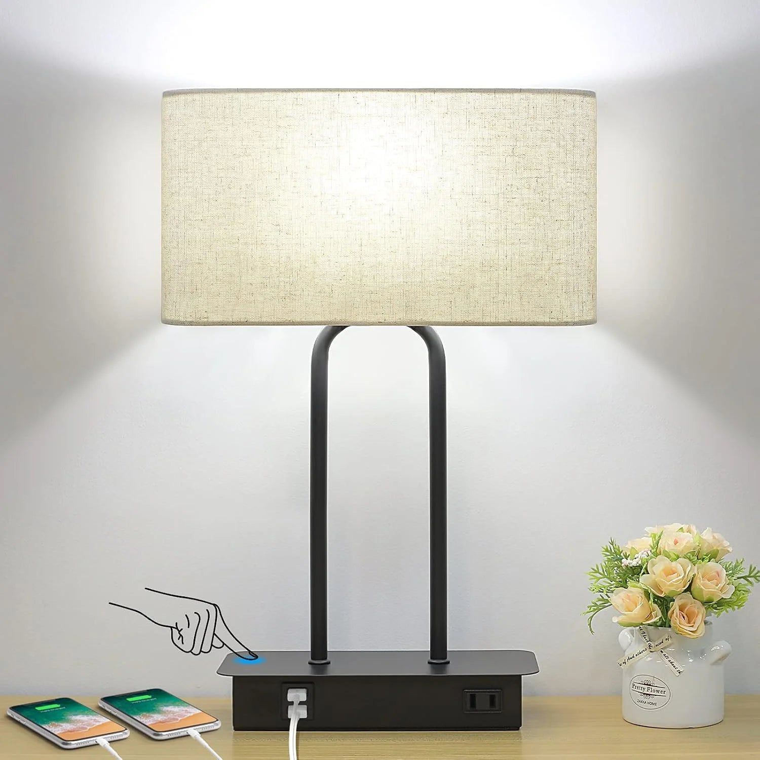 Lakumu Bedside Touch Control Table Lamps with Dual USB Charging Ports 1 AC Outlet, Dimmable bifanuoyard - Image 2