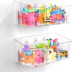 Bath Toy Storage 2 Packs, Large Bath Toy Holder, 3 Compartments, Quick-Dry, BPA-Free Bathtub Toy Organizer bifanuoyard