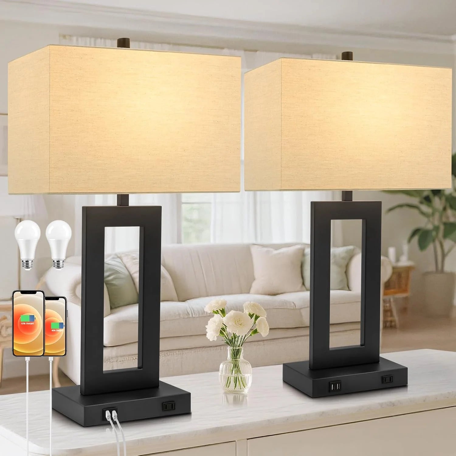 Set of 2 Touch Control Table Lamp with 2 USB Ports, Dimmable bifanuoyard - Image 10