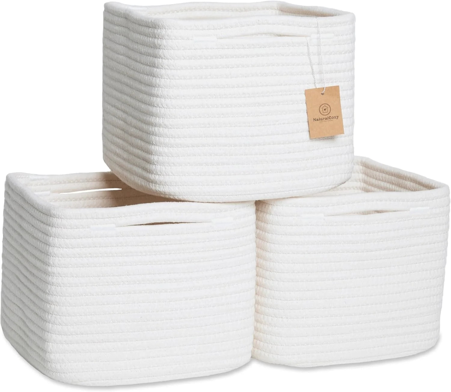 NaturalCozy Storage Cubes 9”x9”x7”Cotton Rope Woven Baskets for Organizing 3-Pack, 9 Inch Cube Storage Bin, Small bifanuoyard - Image 6