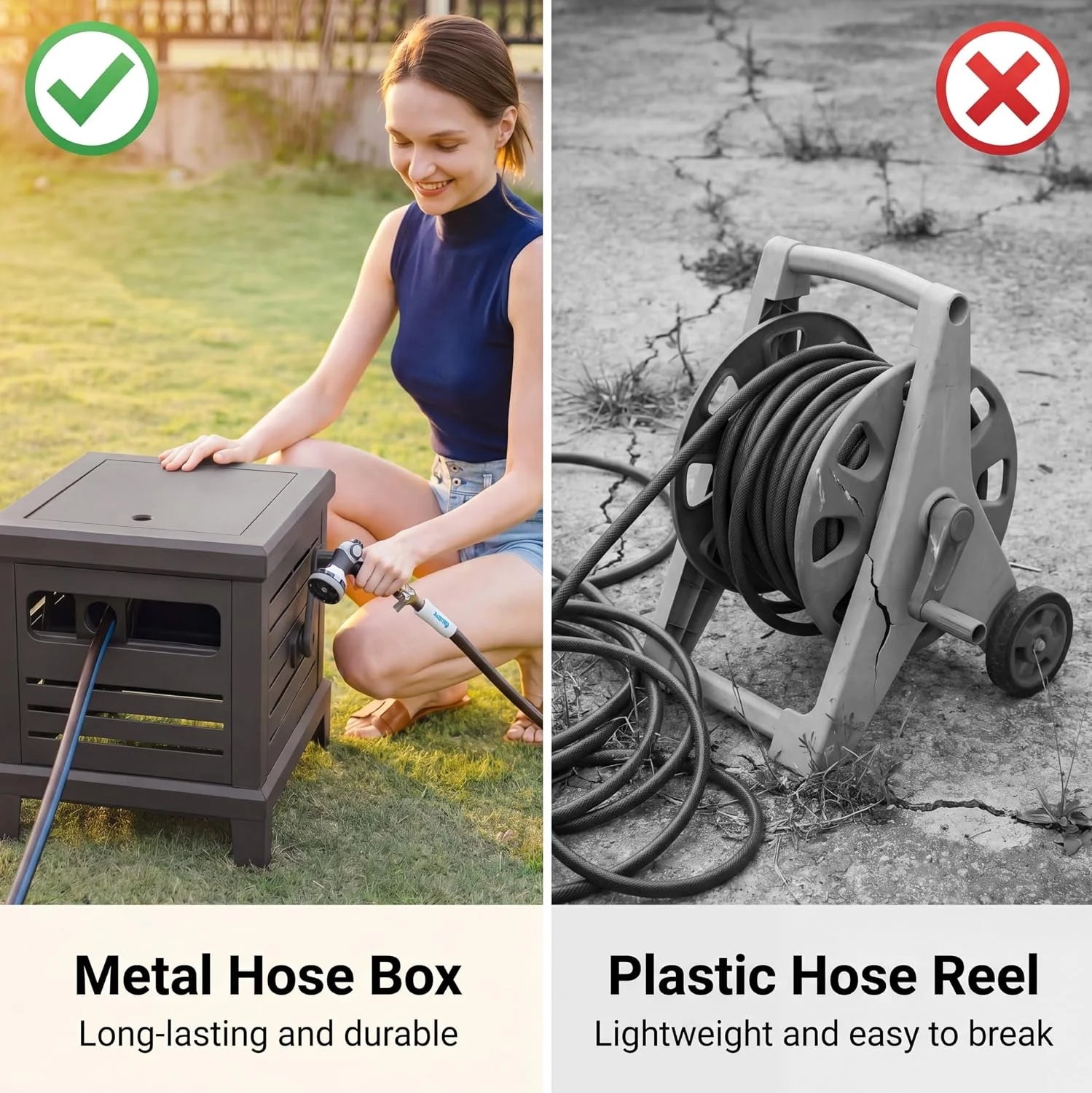 New Arrivals Hose Reel, Heavy Duty Metal Deck Box Hideaway Holds 125 ft x 5/8 Hose - Image 2