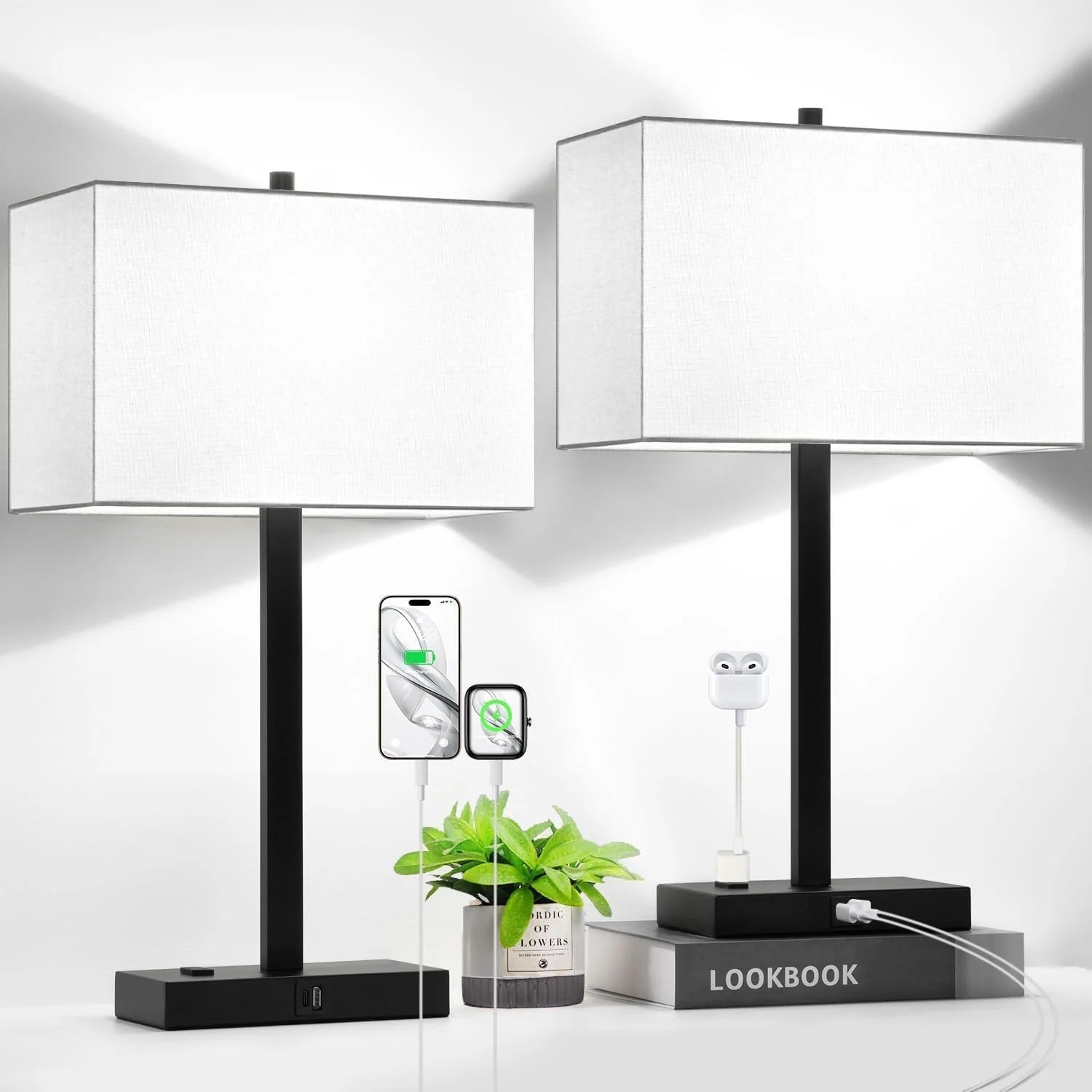 Touch Bedside lamps with 2 USB & AC Outlets, Dimmable, Bulb Included - Image 9