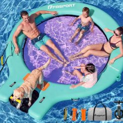 New Arrivals Inflatable Water Hammock Floating Dock with Boat Ramp, Round Floating Ring Inflatable Raft with Cup Holders
