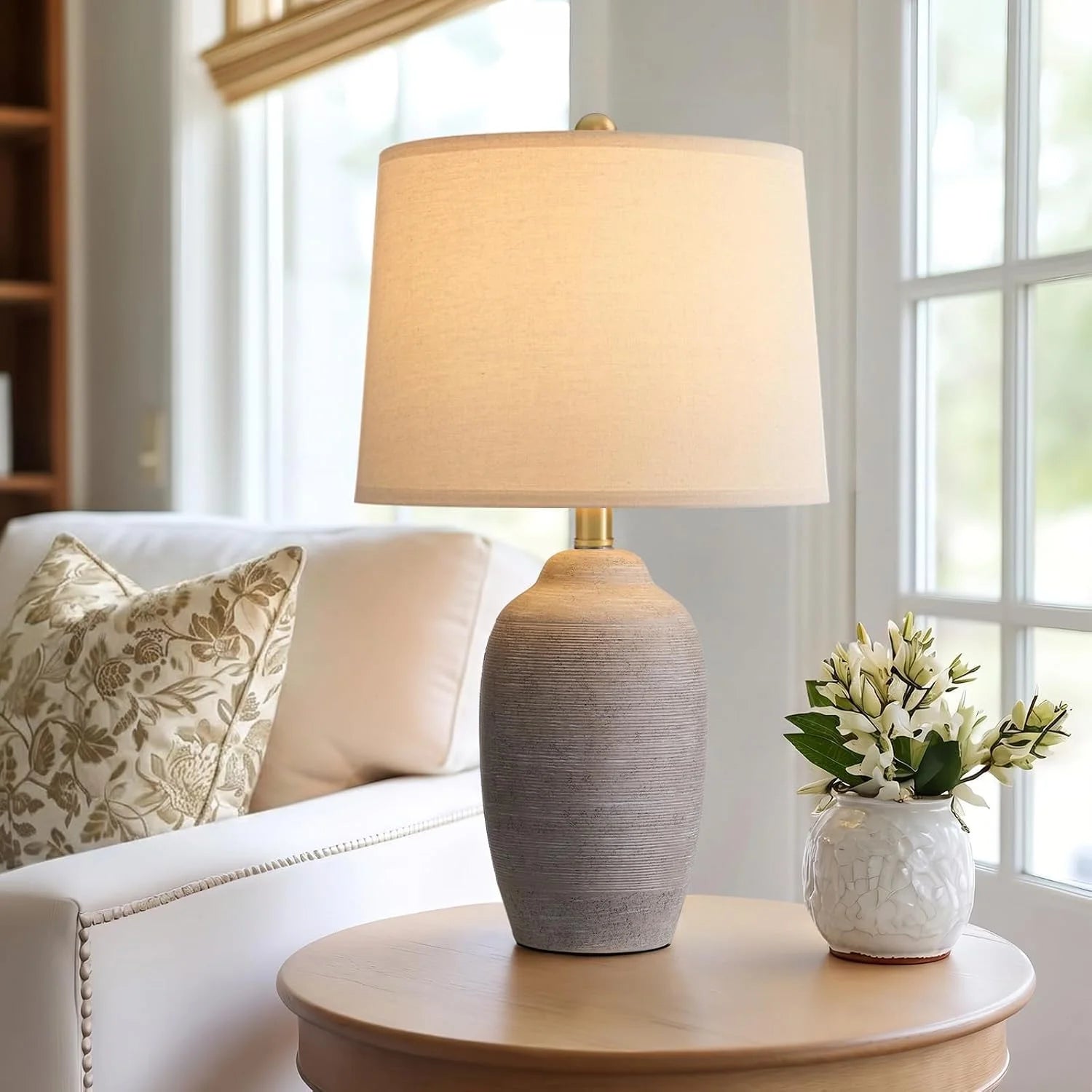 24.5 Vintage Ceramic Table Lamp Single-Rustic Boho Accent Nightstand Lamps - Image 2