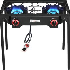 VIVICREATE Propane Grill 2 Burner Outdoor Propane Stove Portable Gas Grill High Pressure Camping Stove Double Burner bifanuoyard