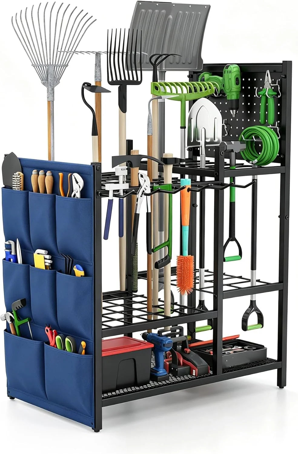 New Arrivals Garden Tool Organizer with Pegboard, Yard Tool Holder Standing for Garage Organization, Up to 30 " For Garage Organization