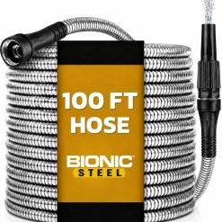 New Arrivals STEEL 150 Ft Metal Garden Hose with Sprayer Nozzle, Non Kinking Design, Stainless Steel Heavy Duty Water Hose