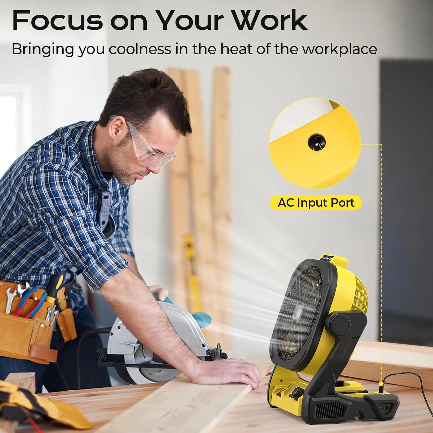 Battery Operated Fan for Dewalt 20V Max battery, Portable Fan with AC Adapter & LED Lights, 4 Speeds & Hook - Image 4