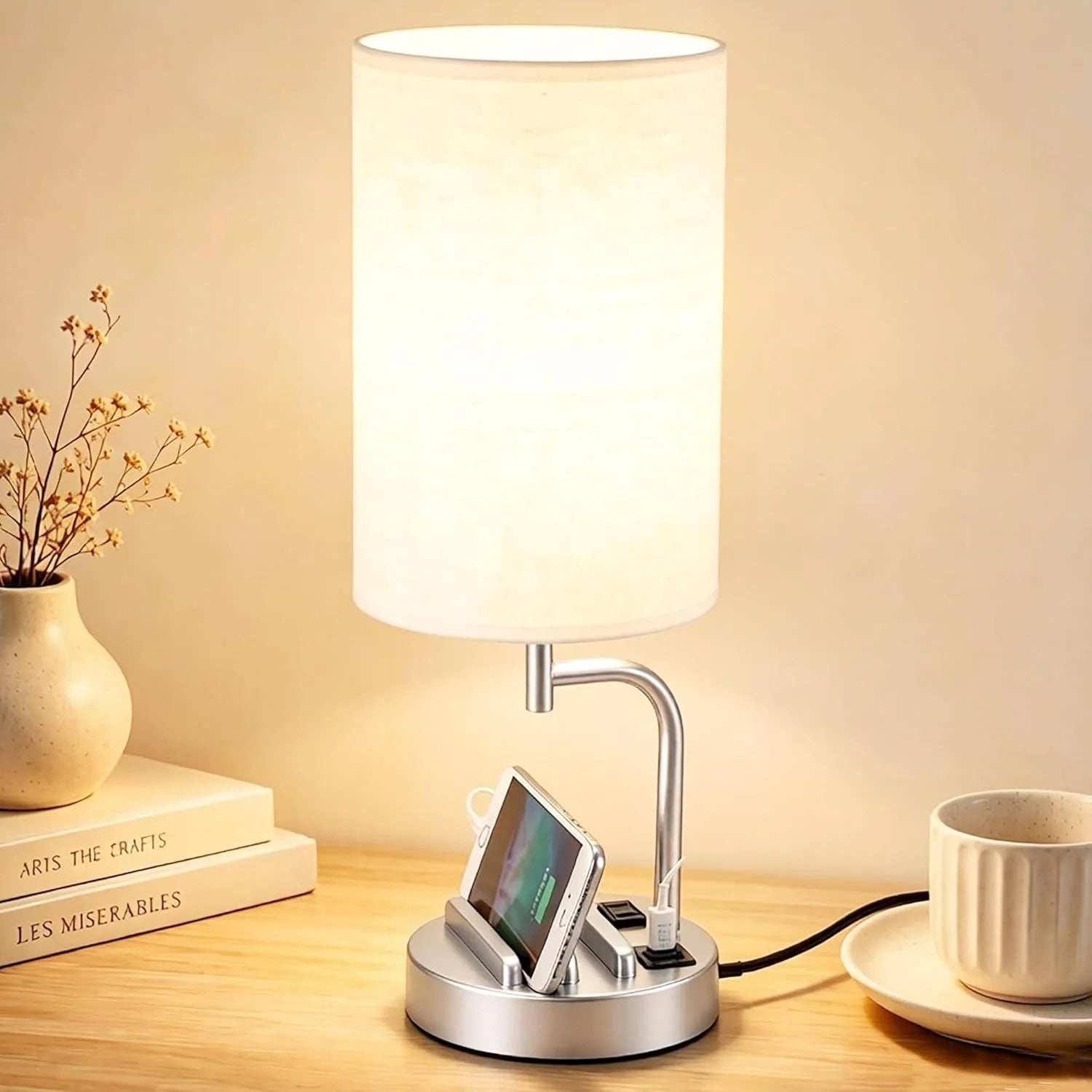 Dreamholder Touch Control USB Table Lamp with USB C/A & AC Outlet, Dimmable, Bulb Included bifanuoyard - Image 4