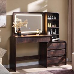 Vanity Desk with Mirror and Lights, 50" Modren Makeup Vanity with 35.43 Mirror and 5 Drawers