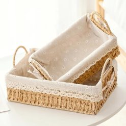 Alternative view of Small Wicker Woven Storage Baskets for Organizng with Liners, Set of 3, Braided Paper Rope, Decorative Cute bifanuoyard
