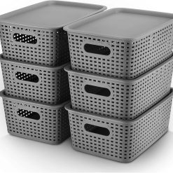 Alternative view of Plastic Storage Baskets Bins With Lid Organizing Container Lidded Knit Storage Organizer Bins for Shelves Drawers bifanuoyard