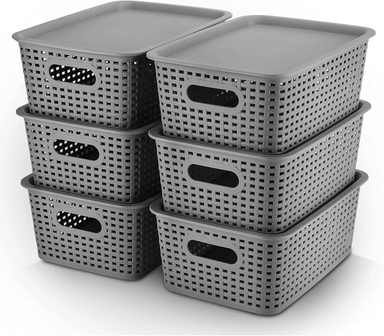 Plastic Storage Baskets Bins With Lid Organizing Container Lidded Knit Storage Organizer Bins for Shelves Drawers bifanuoyard - Image 2
