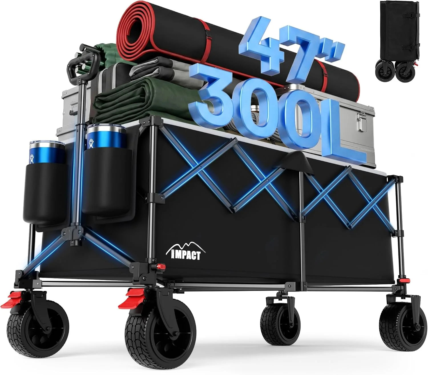 47 Collapsible Wagon Cart Foldable 300L Capacity Compact Folded Size - Image 2