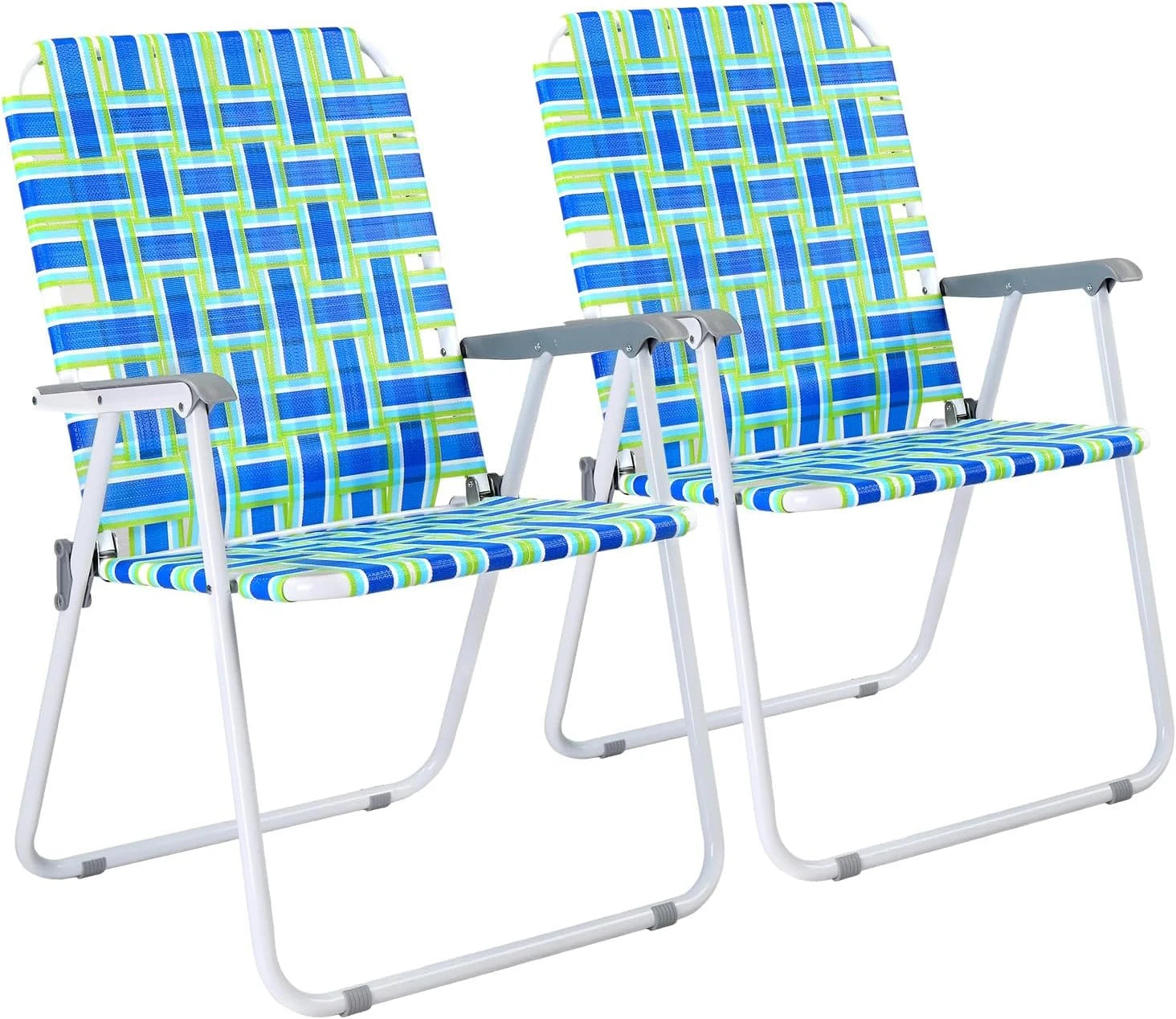 New Arrivals Patio Lawn Webbed Folding Chairs Set of 2, Outdoor Beach Portable Lawn Chair Camping Chair Beach Chair for Yard - Image 5