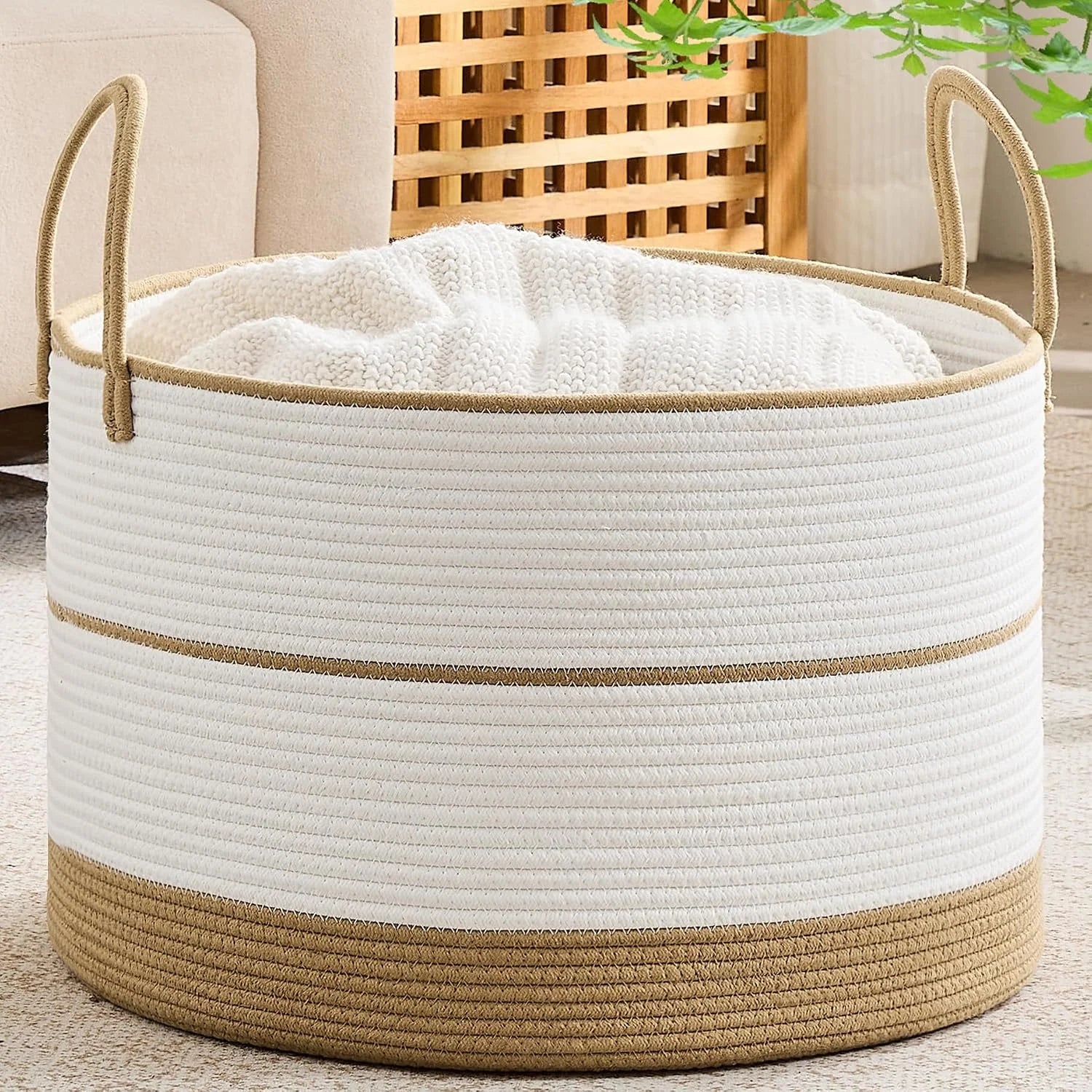 Large Blanket Basket with Handles, Storage Basket for Living Room, Extra Large Capacity, Blanket Storage, Laundry bifanuoyard - Image 24
