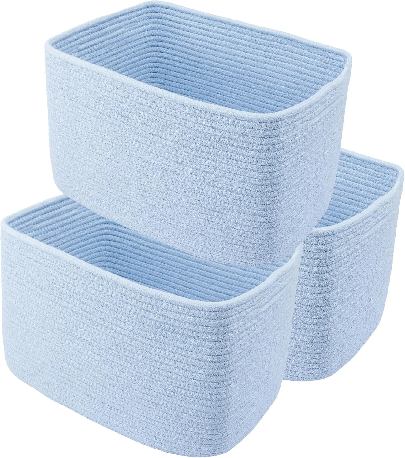 New Arrivals Cotton Rope Storage Baskets 15x10x9.3 3 Pack White, Decorative rectangular storage baskets for shelves - Image 3