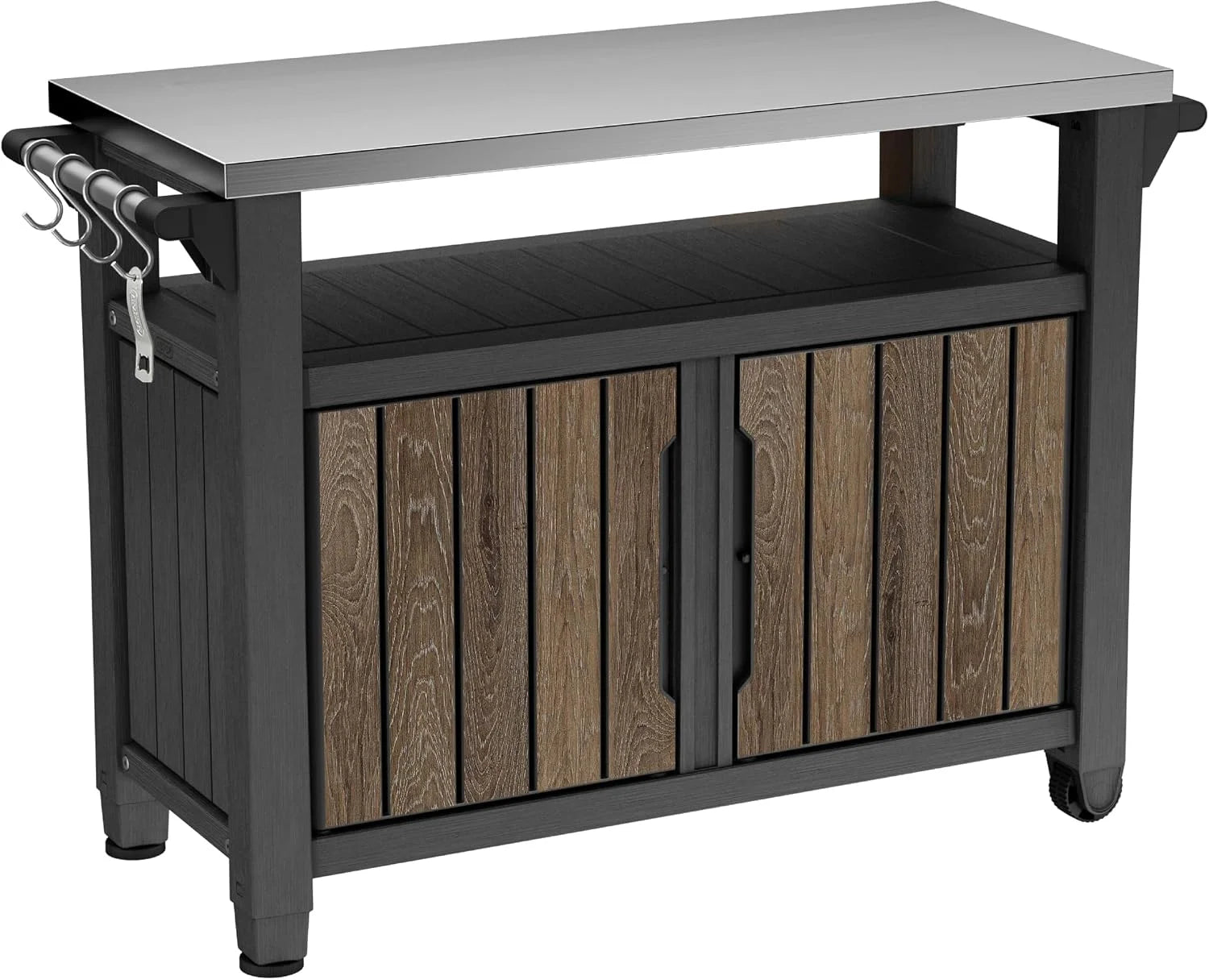 Keter Unity XL Outdoor Entertainment Cart with Wood鈥慙ook Finish, 78鈥慓allon Patio Storage Cabinet, Food Prep Station - Image 5