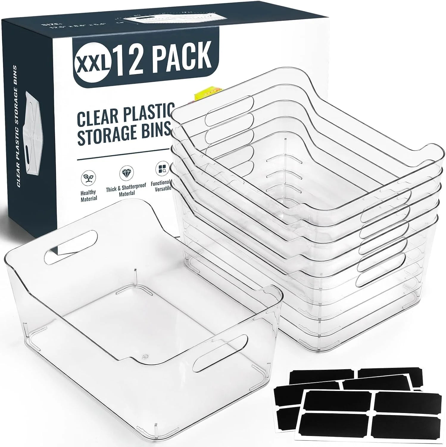 New Arrivals Clear Plastic Storage Bins, Kitchen Cabinet Pantry Organizer Bins, Crystal-clear, Thicker - Image 2