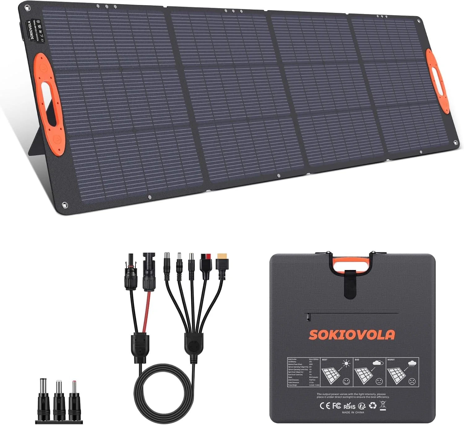 SOKIOVOLA N-Type 16BB 220W Portable Solar Panel for EF/Jackery/Bluetti/Anker Power Station, IP68 Waterproof Foldable bifanuoyard