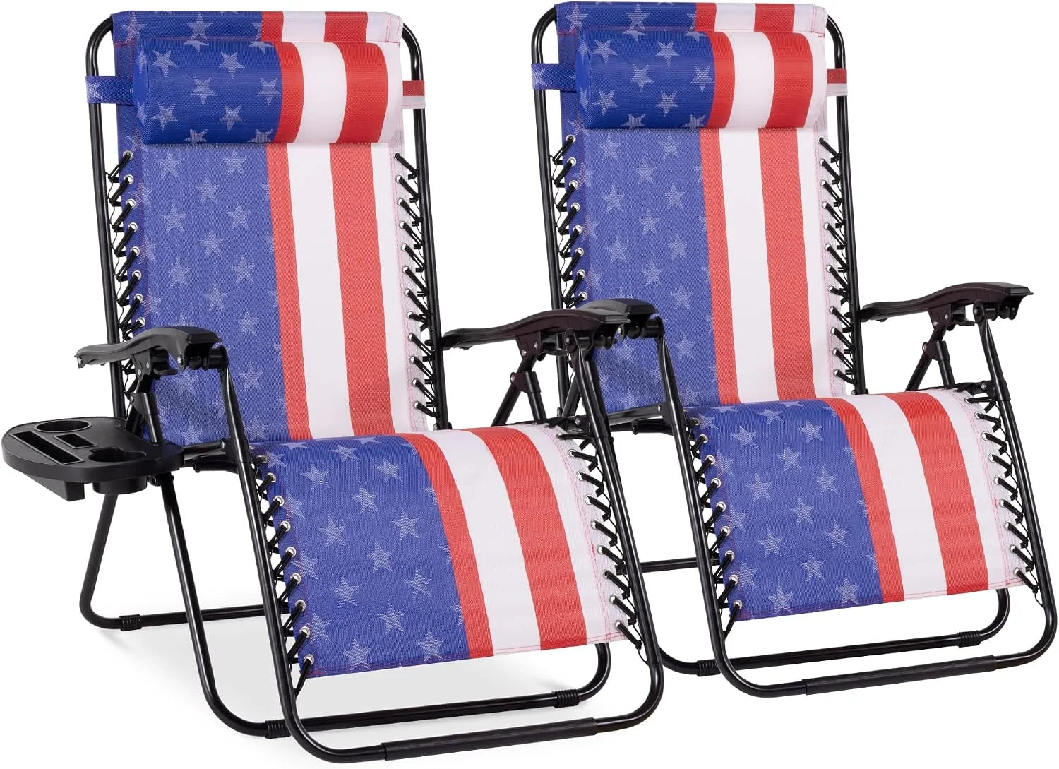 New Arrivals Choice Products Set of 2 Adjustable Steel Mesh Zero Gravity Lounge Chair Recliners w/Pillows and Cup Holder Trays - Image 4