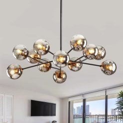 Alternative view of New Arrivals 6-Light Glass Globe Sputnik Chandelier Modern Matte Black and Gold Ceiling Light Fixture Vintage Hanging