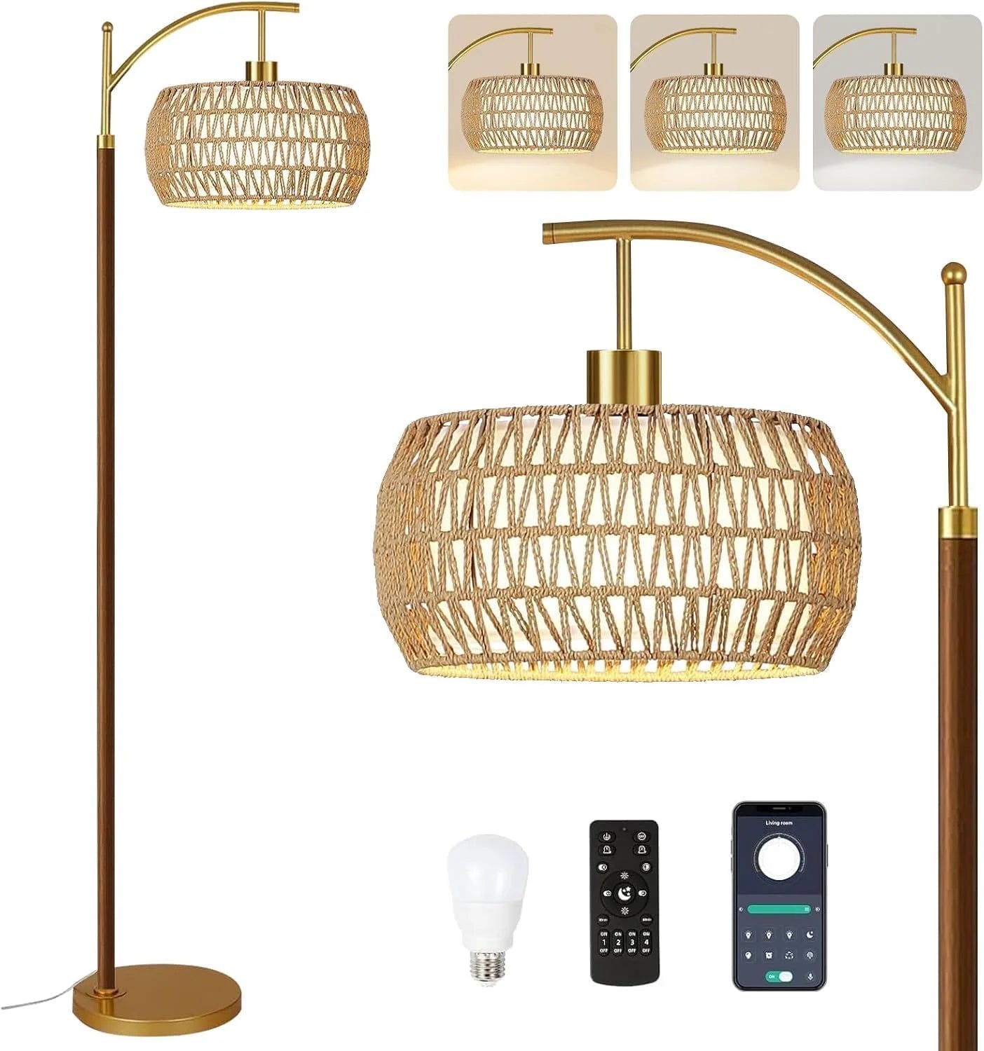 Floor Lamp for Living Room Rattan Boho Floor Lamp with Remote Control, Dimmable, 3-Color Temperature - Image 10