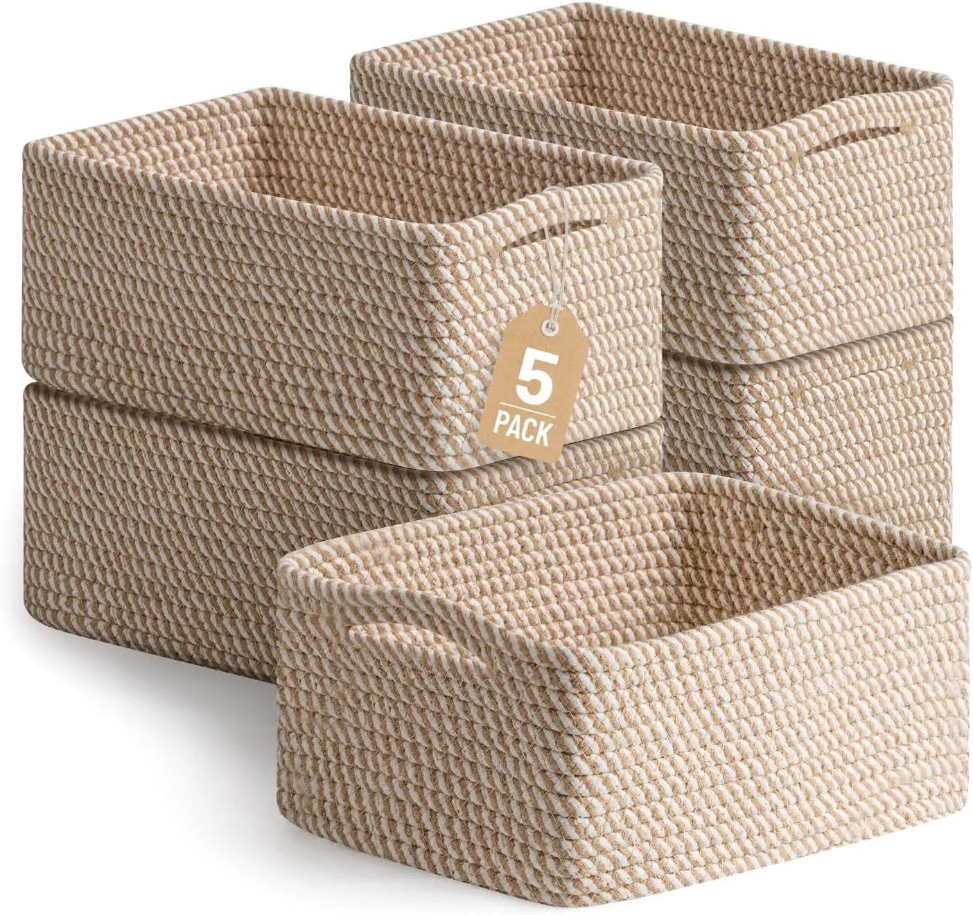 5 Pack Small Woven Storage Baskets for Shelves, Gift Baskets Empty, 11.8×7.9×4.7, Decorative Cotton Rope Baskets bifanuoyard - Image 4