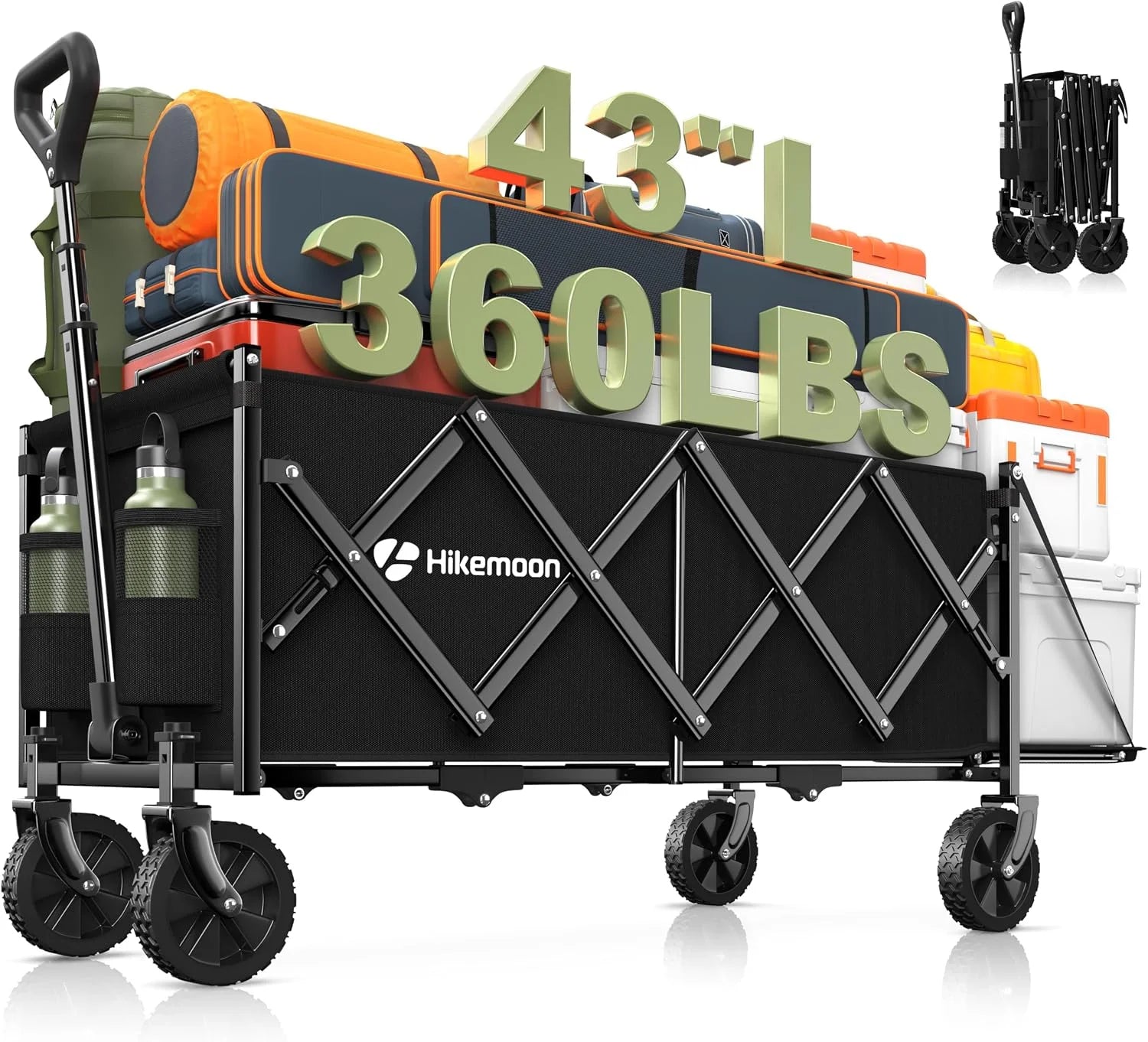 New Arrivals 43” Extra Long Folding Wagon with Extended Tailgate, Black - Image 2