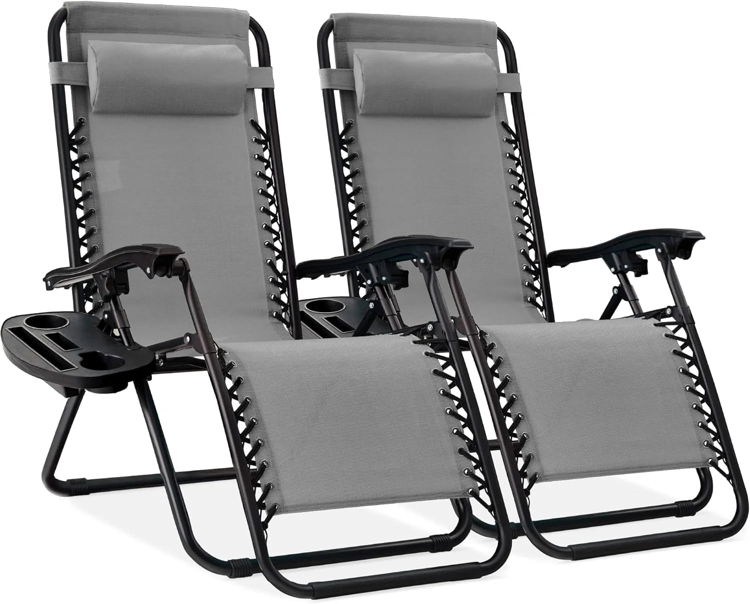 New Arrivals Choice Products Set of 2 Adjustable Steel Mesh Zero Gravity Lounge Chair Recliners w/Pillows and Cup Holder Trays - Image 40