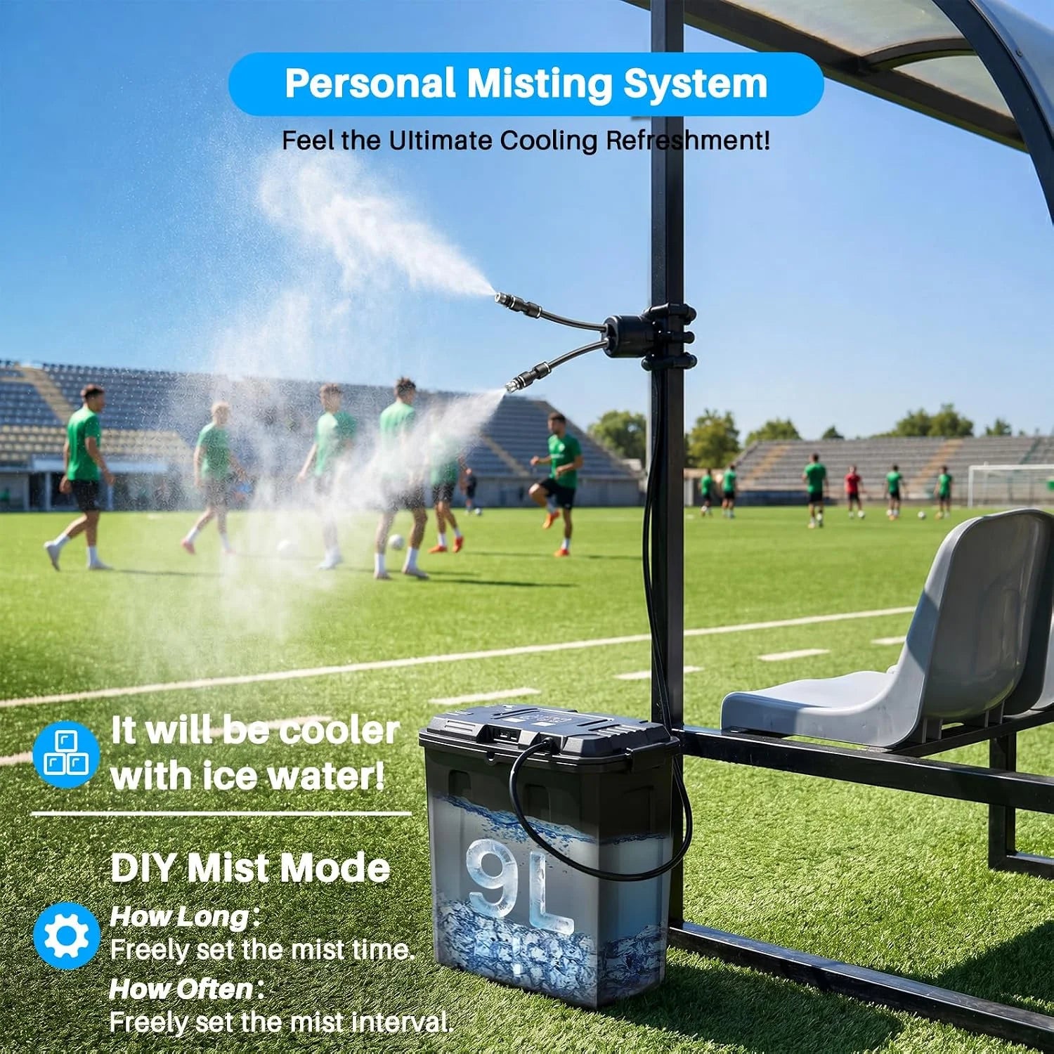 New Arrivals Portable Misting System, Battery Powered Outdoor Water Mister with 9L Bucket & Rechargeable Pump (Consecutive 8Hrs) - Image 3