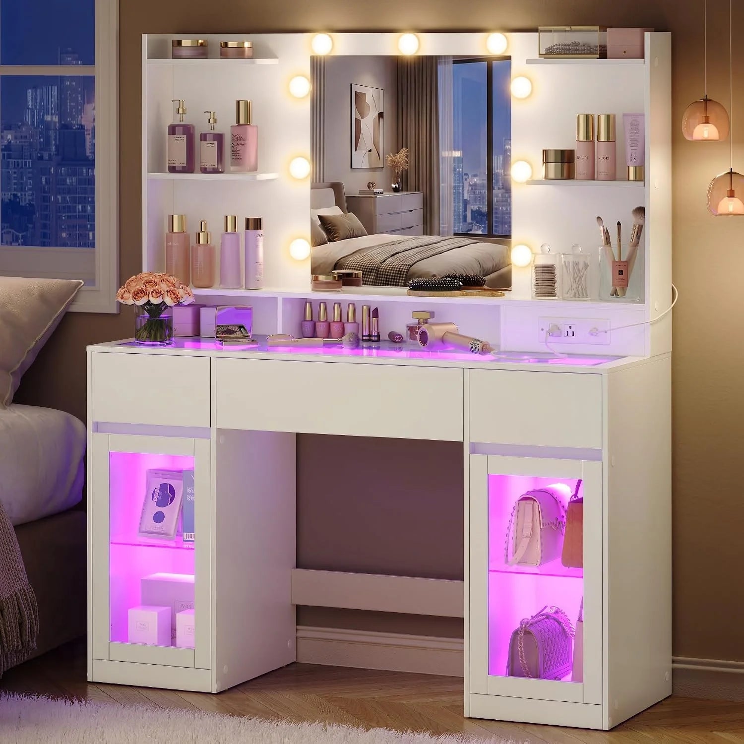 VASAGLE KAILYN Collection, Vanity Desk with Mirror and 9 LED Bulbs, Dressing Table with 9 Drawers bifanuoyard - Image 5
