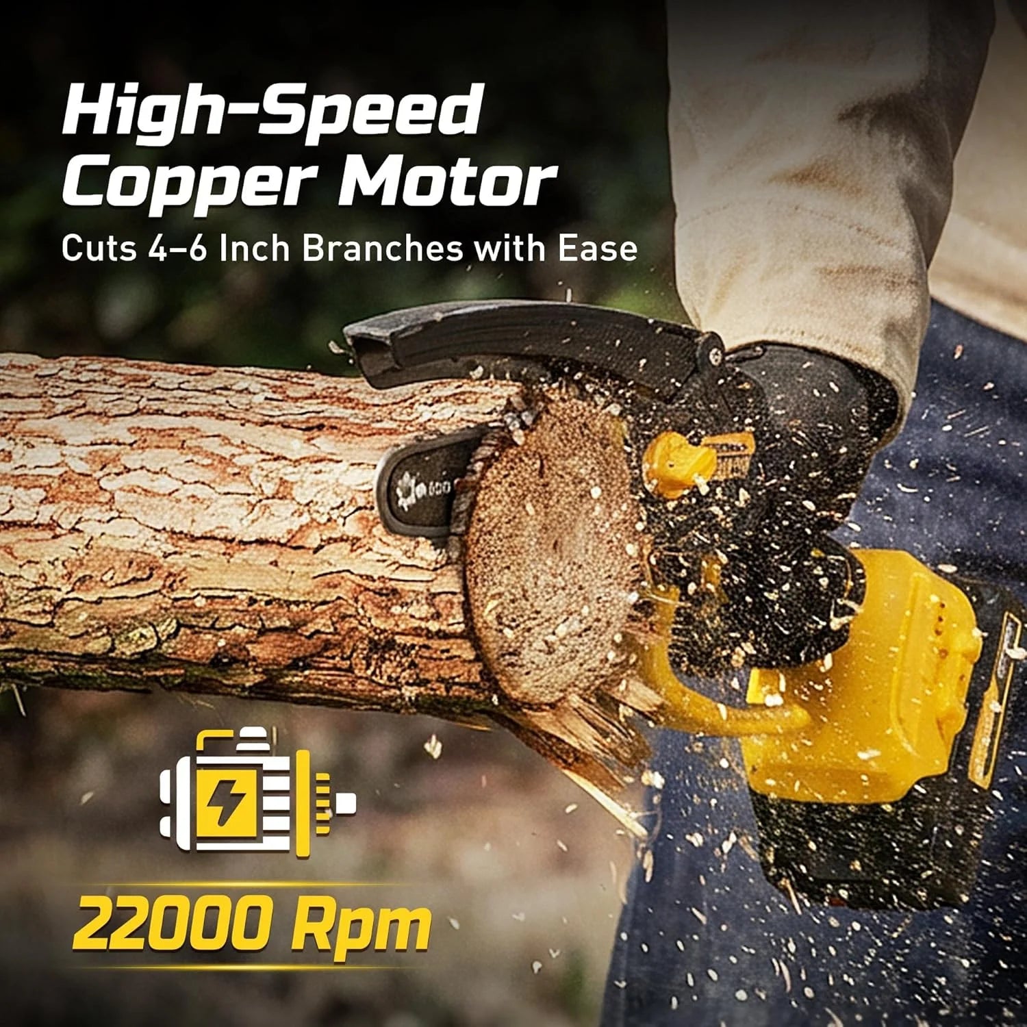 New Arrivals Mini Chainsaw Cordless, 21V 2.0Ah Battery Powered Electric Pruning Saw, One-Hand Chain Saw for Tree Trimming - Image 3