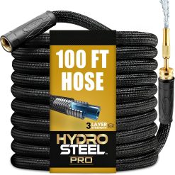 Alternative view of New Arrivals Hydrosteel PRO 100 Ft Heavy Duty Metal Garden Hose with Nozzle, Water Hose Made from 304 Stainless Steel, 5/8" Diameter bifanuoyard