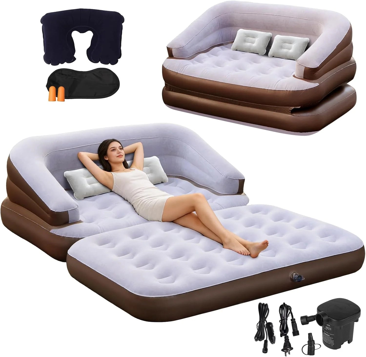 New Arrivals Full Size Inflatable Sofa Bed with Air Pump, 2-in-1 Portable Blow-Up Air Couch, Inflatable Couch Bed and Folding - Image 3