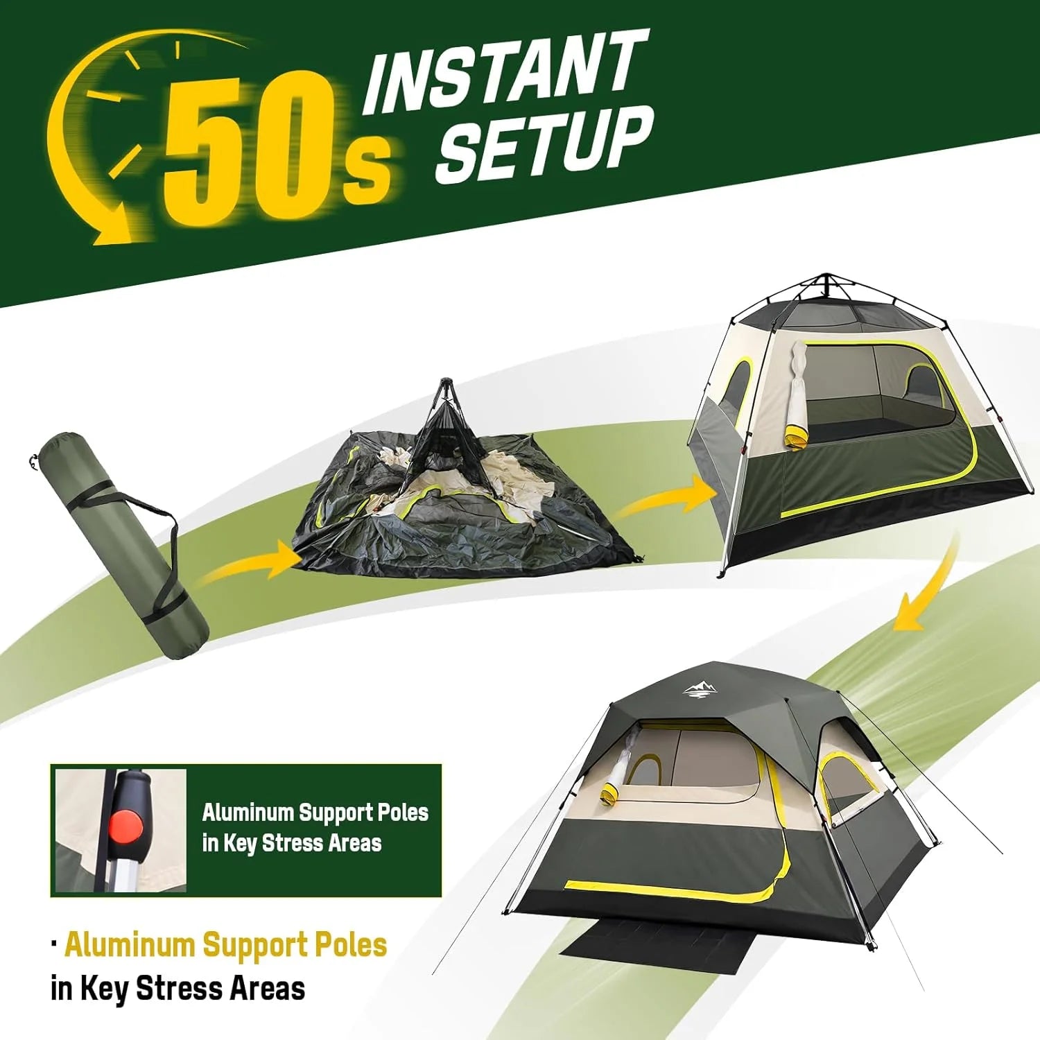4 Person Instant Tents for Camping Setup in 50s, Cabin Tent with Rainfly, Waterproof Windproof Camping Tent bifanuoyard - Image 3