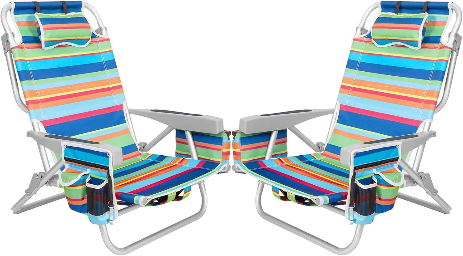 New Arrivals Aluminum Extra Wide 5-Position Lay Flat Folding Backpack Beach Chairs for Adults, with Cooler Bag - Image 3