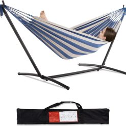 New Arrivals Double Hammock with Stand for Outside, Heavy-Duty, Portable (Coffee)