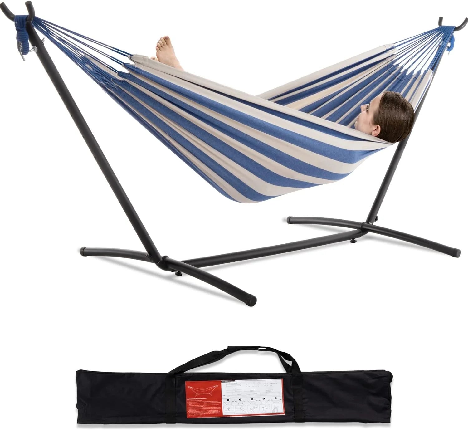 New Arrivals Double Hammock with Stand for Outside, Heavy-Duty, Portable (Coffee)