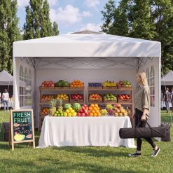 Alternative view of Ponevora 10x10 One Push Pop Up Canopy Tent with Vented Roof, White