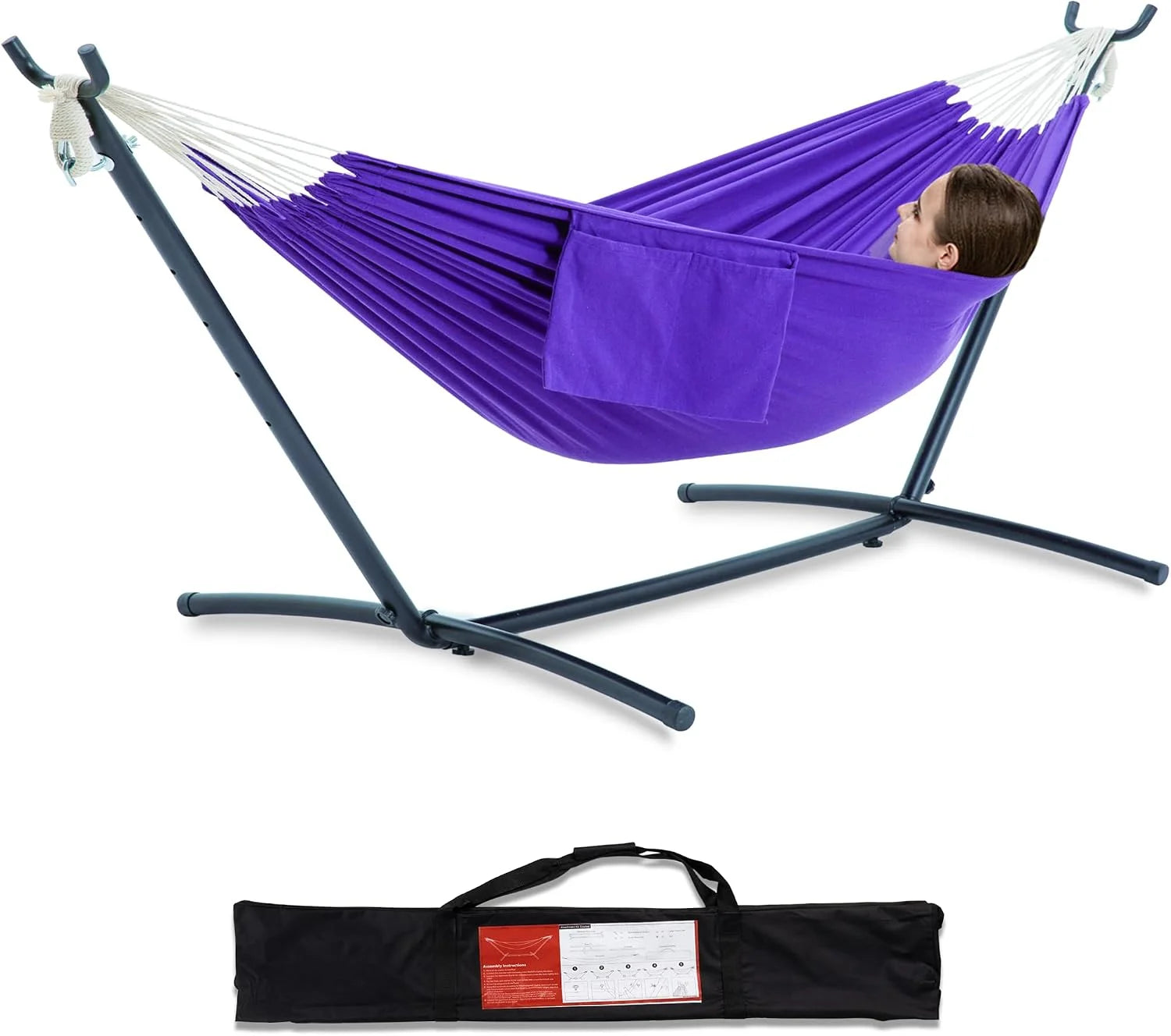 New Arrivals Double Hammock with Stand for Outside, Heavy-Duty, Portable (Coffee) - Image 15