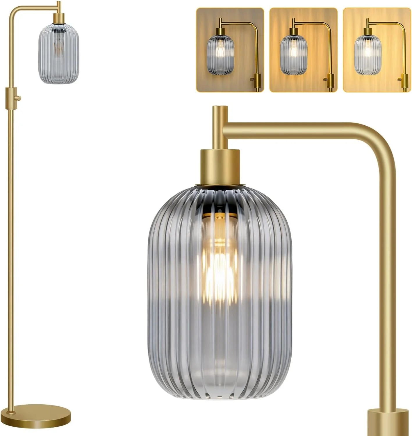 Dimmable Floor Lamp for Living Room with Clear Glass Lampshade, Bulb Included, 900LM, Arc Standing Tall Lamp for Bedroom bifanuoyard - Image 12