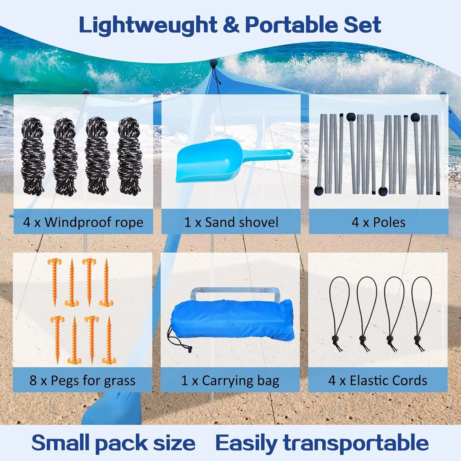 New Arrivals Beach Canopy Beach Tent UPF50+ 11×11 FT Easy to Setup Extra Windproof Rope Sun Shelter Beach Shade Canopy with 4 - Image 4